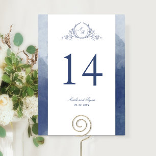 Carte Mariage personnalisé, chic, monogramme, bleu marin