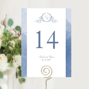 Carte Mariage personnalisé chic monogramme bleu poussiér