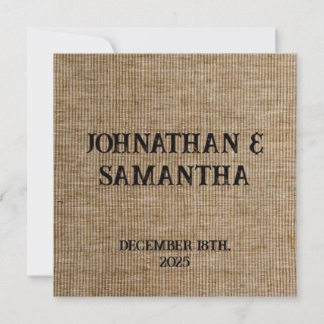 Carte Mariage personnalisé rustique burlap motif nature (Devant)