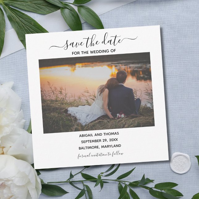 Carte Mariage Photo Calligraphie moderne Enregistrer la  (Photo Wedding Save the Date. Elegant Script Calligraphy Font. )