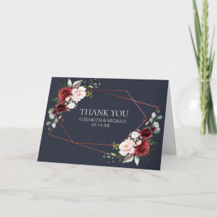 Carte Mariage photo en cuivre géométrique bordeaux bleu