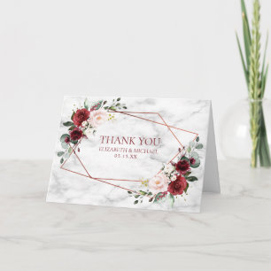 Carte Mariage photo en marbre bordeaux géométrique cuivr