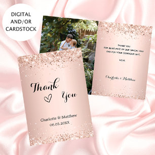 Carte mariage photo en or rose merci