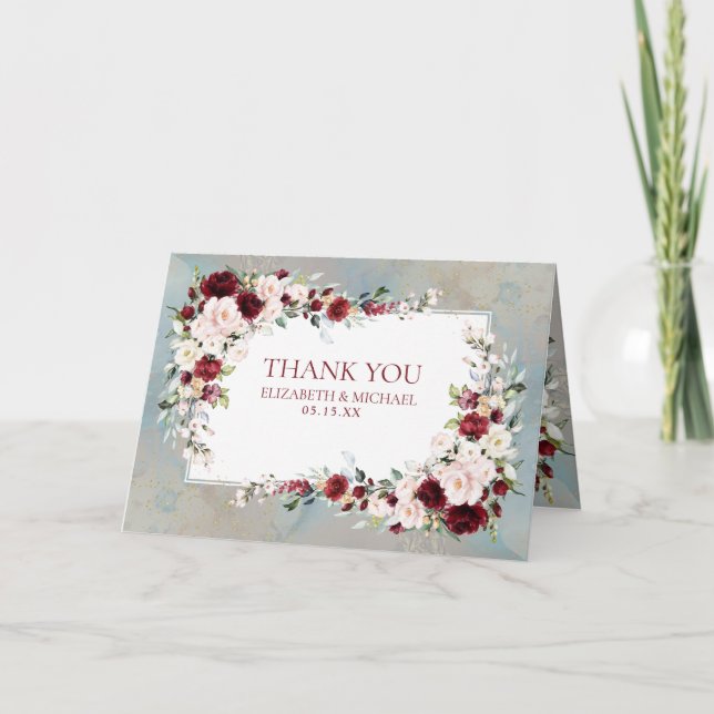 Carte Mariage photo floral bleu ciel de Bourgogne (Devant)