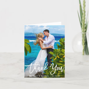 Carte Mariage Photo Moderne Brush Script Note Merci