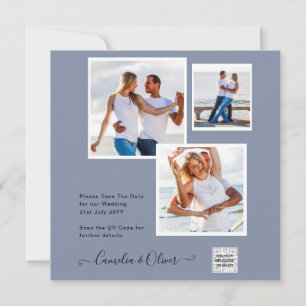 Carte Mariage PHOTO moderne Inviter QR CODE RSVP Blue