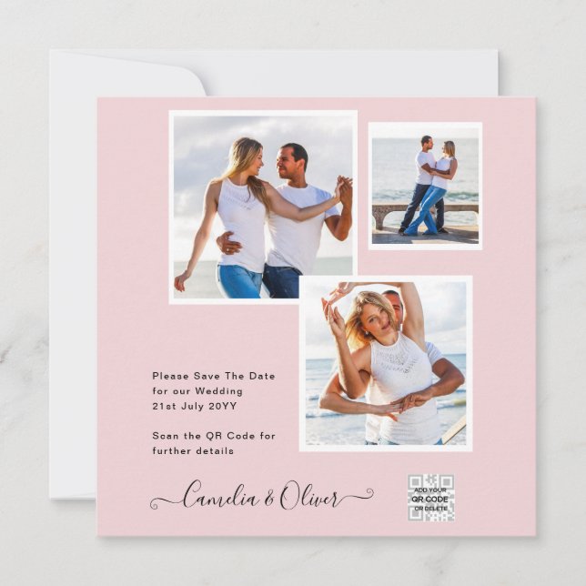 Carte Mariage PHOTO moderne Inviter QR CODE RSVP BlushPI (Devant)