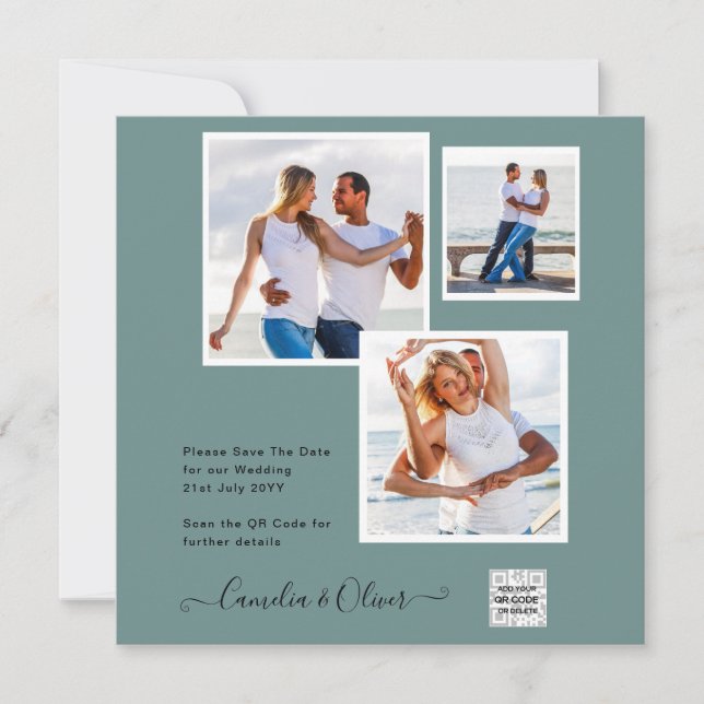 Carte Mariage PHOTO moderne Inviter QR CODE Rsvp Green (Devant)
