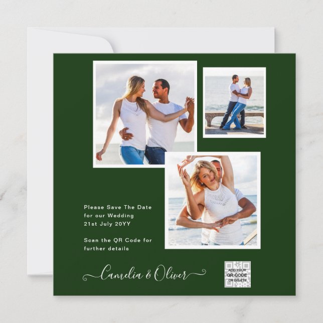 Carte Mariage PHOTO moderne Inviter QR CODE Rsvp Green (Devant)