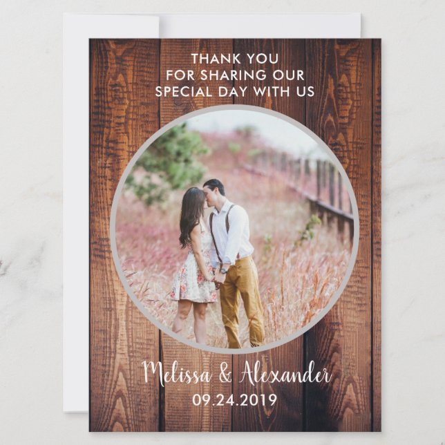 Carte Mariage photo rustique de Merci en bois de grange (Devant)