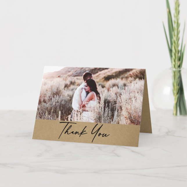 Carte Mariage photo Rustique moderne Kraft Merci (Devant)