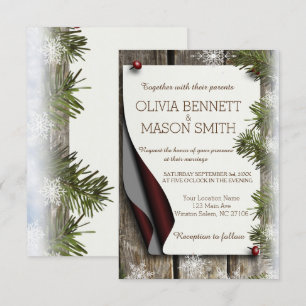 Carte Mariage Pine d'hiver et Snowflakes