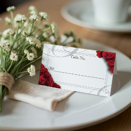 Carte Mariage plat avec Roses rouges