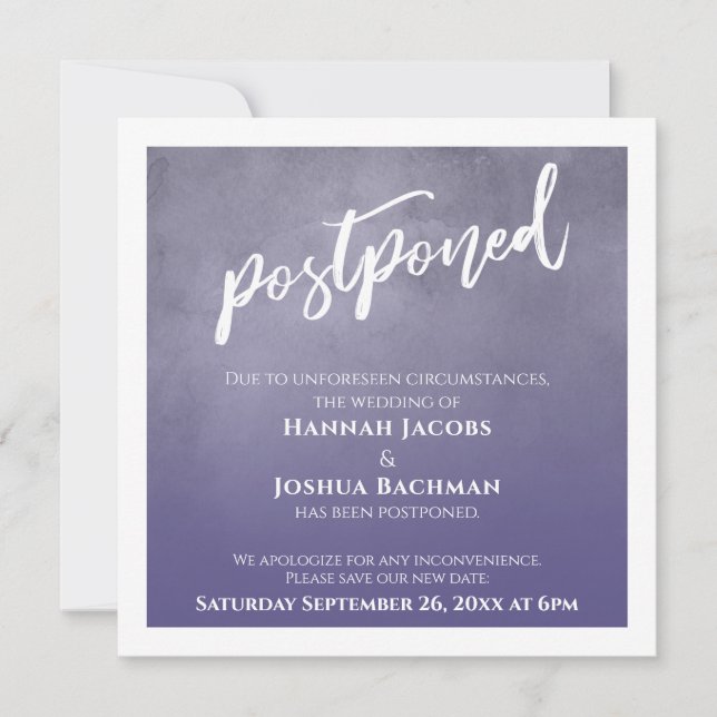 Carte Mariage Postponte Dusty Purple Ombre Texturé (Devant)