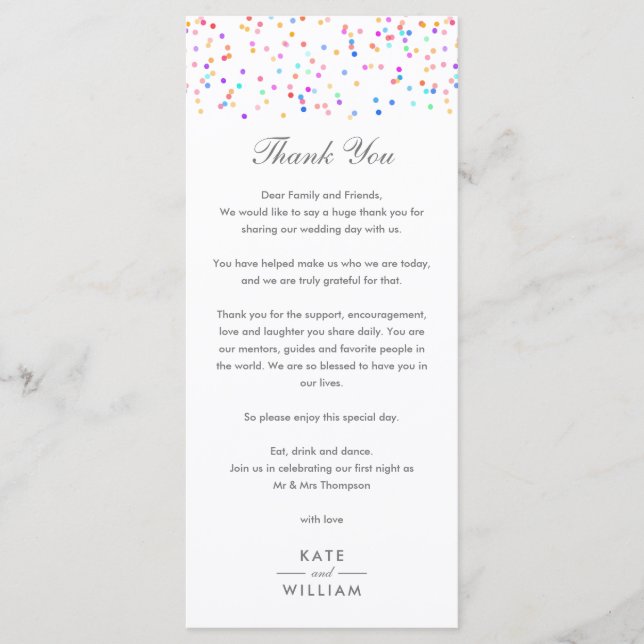 Carte Mariage Rainbow Confetti Merci (Devant)