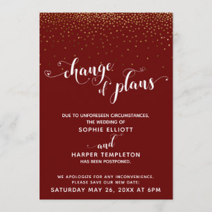 Carte Mariage reportée Gold & Red Change Plans