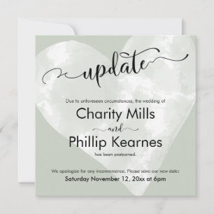 Carte Mariage reportée Heart on Sage Green Update