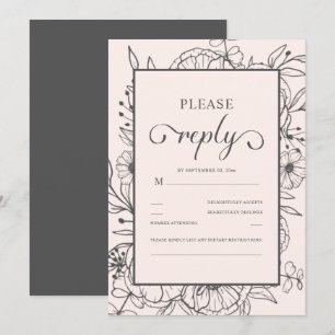 Carte Mariage rose chic floral esquissé RSVP
