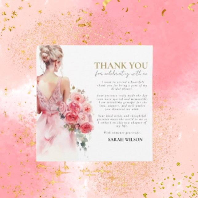 Carte Mariage Rose floral Gown Merci (Express your gratitude in style with our Floral Rose Wedding Gown Thank You card)
