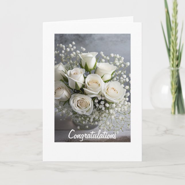 Carte Mariage Roses blanches (Devant)