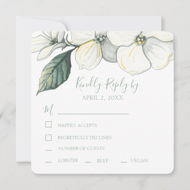 Carte Mariage RSVP Aquarelle Dogwood Blooms (Devant)