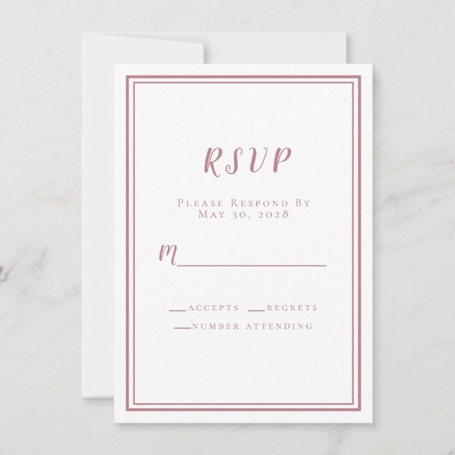 Carte Mariage RSVP blanc & Dusty Rose Simple minimaliste (Devant)