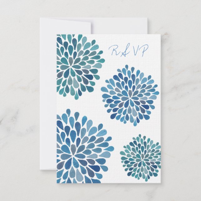 Carte Mariage RSVP Blue Floroms (Devant)
