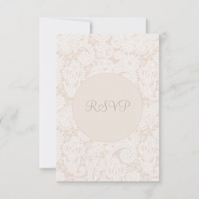 Carte Mariage RSVP Champagne Ivory Lace (Devant)