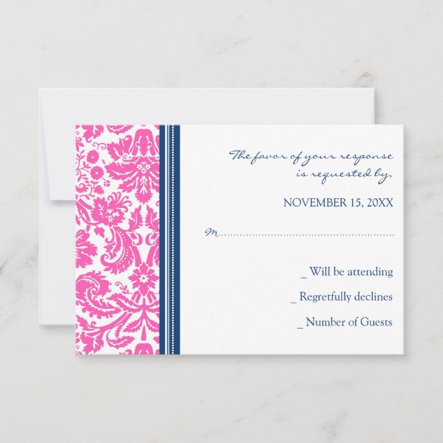 Carte Mariage RSVP couleur bleu rose (Devant)