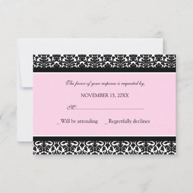 Carte Mariage RSVP couleur noir rose (Devant)