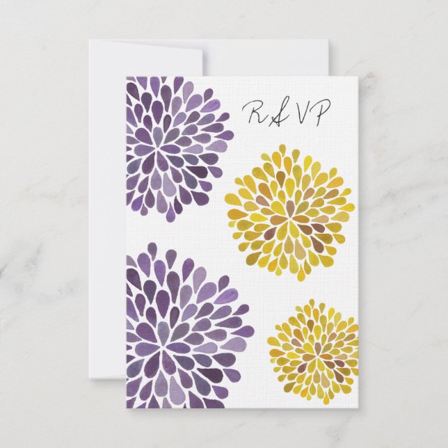Carte Mariage RSVP Fleurie Jaune et Violette (Devant)