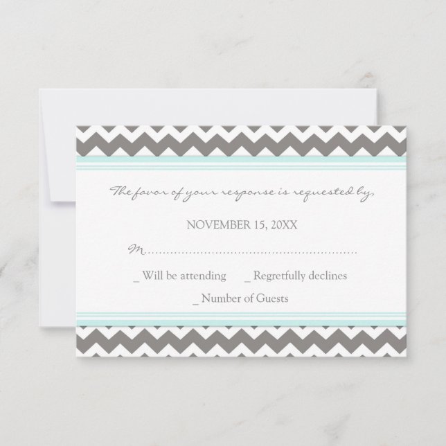 Carte Mariage RSVP gris bleu Chevron (Devant)