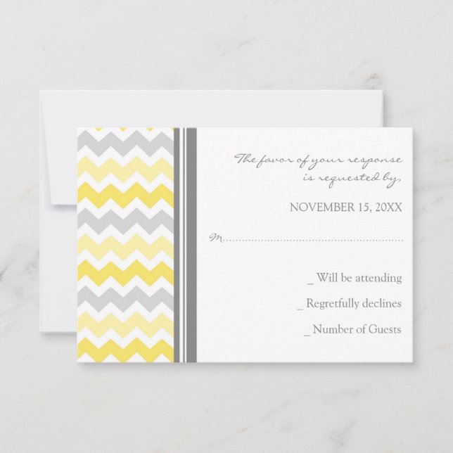 Carte Mariage RSVP gris-jaune Chevron (Devant)