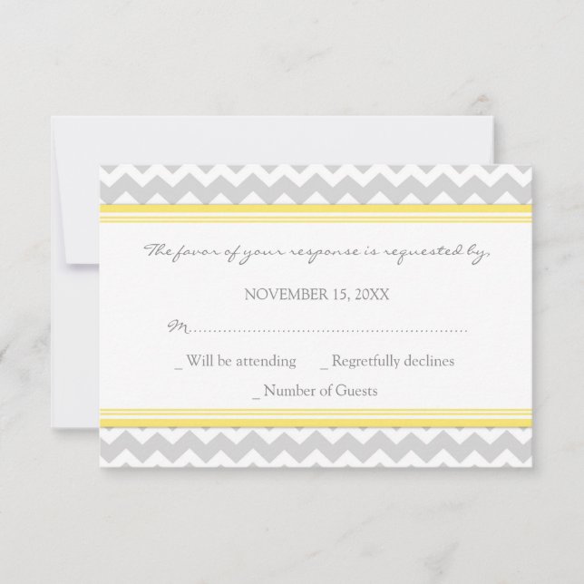Carte Mariage RSVP gris-jaune Chevron (Devant)