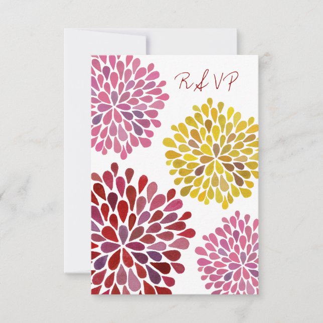 Carte Mariage RSVP jaune rouge rose fleurs (Devant)