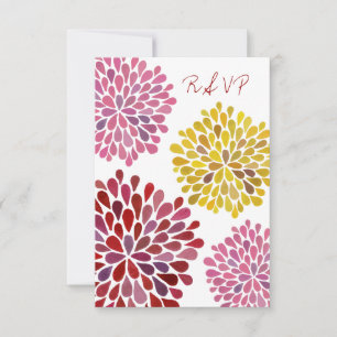 Carte Mariage RSVP jaune rouge rose fleurs