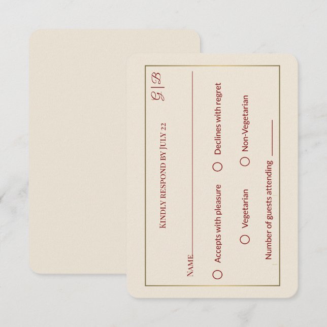 Carte Mariage RSVP minimale élégante (Devant / Derrière)