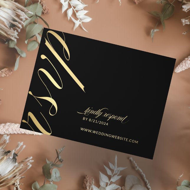 Carte Mariage RSVP minimaliste noire et brillante (Créateur téléchargé)