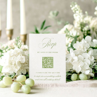 Carte Mariage RSVP Sage Green QR Code élégant