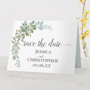 Carte Mariage rustique à l'aquarelle avec eucalyptus ver