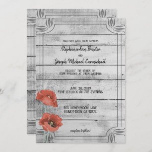 Carte Mariage Rustique Blanc Pavot Fleurs
