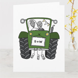 Carte Mariage rustique de tracteur vert personnalisé à l