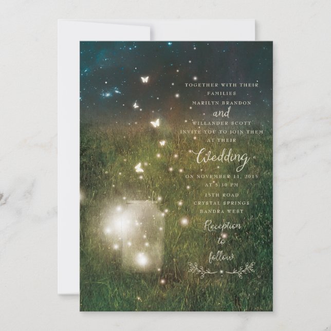 Carte Mariage rustique Enchanted Forest Mason Jar (Devant)