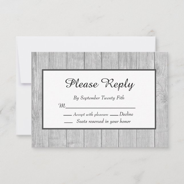 Carte Mariage rustique Gris Wood (Devant)