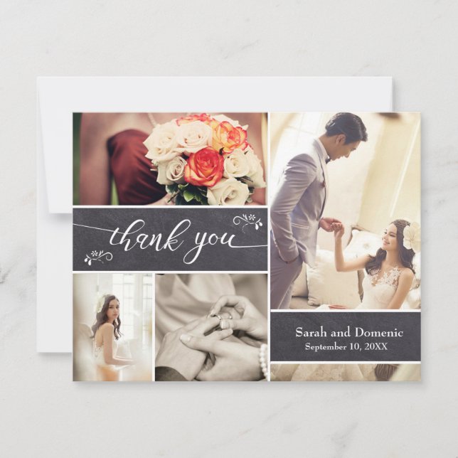 Carte Mariage rustique Horizontal Photo Collage Merci (Devant)