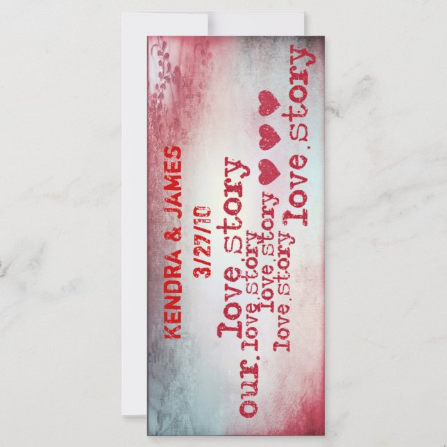 Carte Mariage Signet Faveurs Livre Mark histoire d'amour (Devant)
