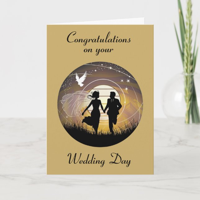 Carte Mariage Silhouette Groom et mariée (Devant)
