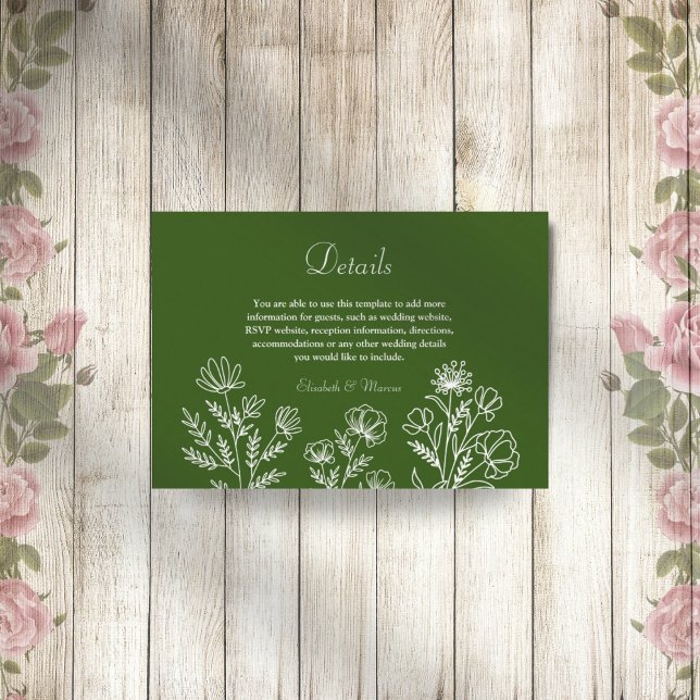 Carte mariage simple à fleurs vert olive (Créateur téléchargé)