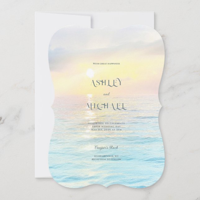 Carte Mariage simple et élégant à Ocean Beach (Devant)