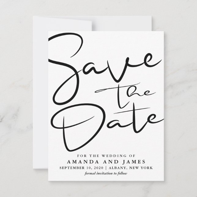 Carte Mariage Simple Noir Et Blanc Enregistrer La Date (Devant)